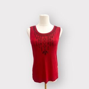HALF MOON BAY Y2K Red Beaded Top (Sz S)